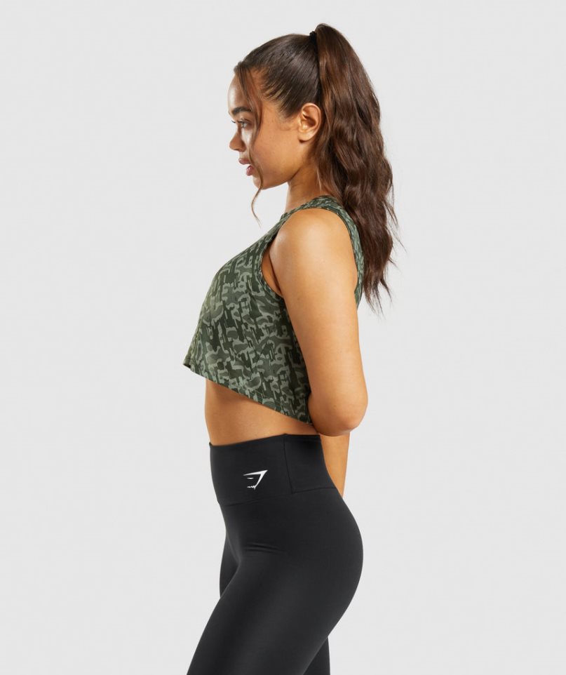 Women's Gymshark Training Crop Tanks Green | CA 56381D